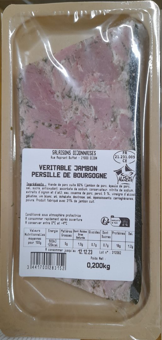 Véritable jambon persillé de bourgogne Salaisons Dijonnaises : photo du produit rappelé le 15/11/2023