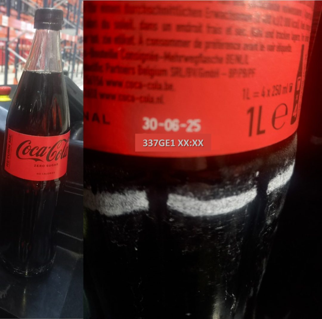 Verre consigné 1l boisson rafraîchissante Coca-Cola Sans Sucres : photo du produit rappelé le 29/01/2025