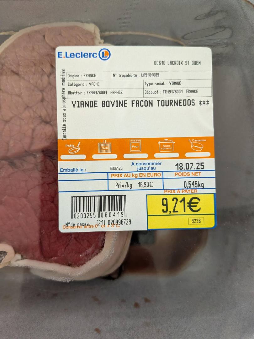 Viande bovine Elivia : photo du produit rappelé le 17/07/2025