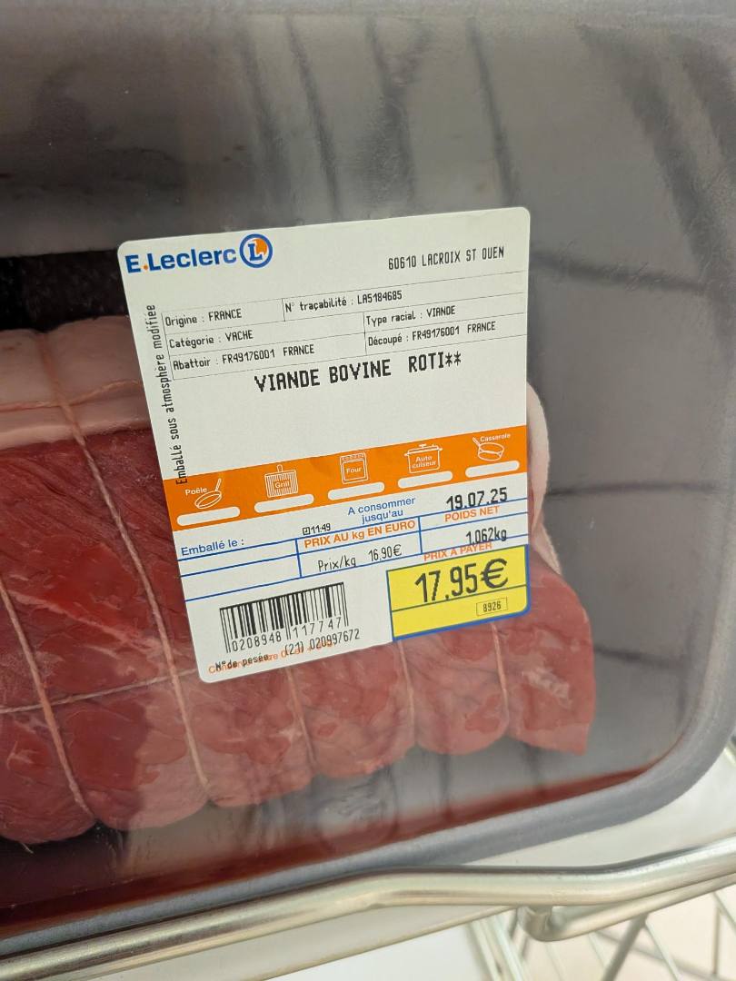 Viande bovine Elivia : photo 2 sur 3 du produit rappelé le 17/07/2025