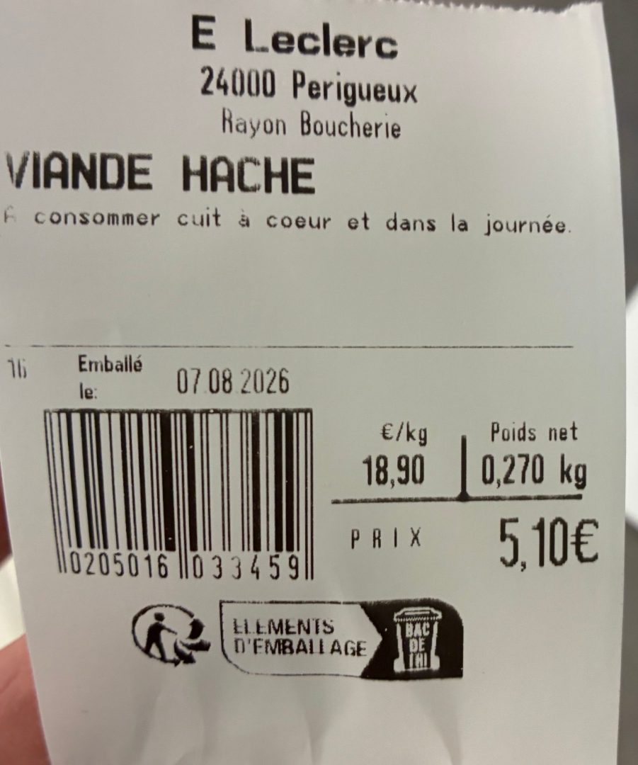 Viande hachee : photo du produit rappelé le 10/08/2026