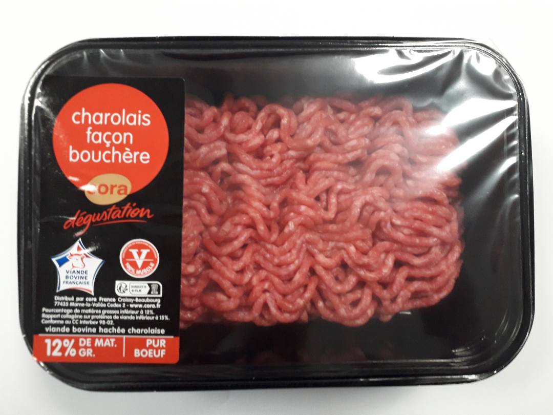 Viande hachee charolais facon bouchere 500 g 12% Cora Degustation : photo du produit rappelé le 10/07/2024