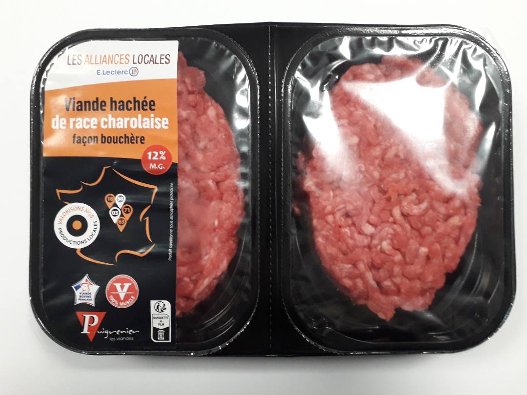 Viande hachee de race charolaise Leclerc les Alliances Locales / Puigrenier : photo du produit rappelé le 12/07/2024