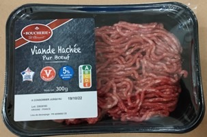 Viande hachee pur bœuf 5% matiere grasse - 300g ST Clement le Boucher : photo du produit rappelé le 19/07/2024