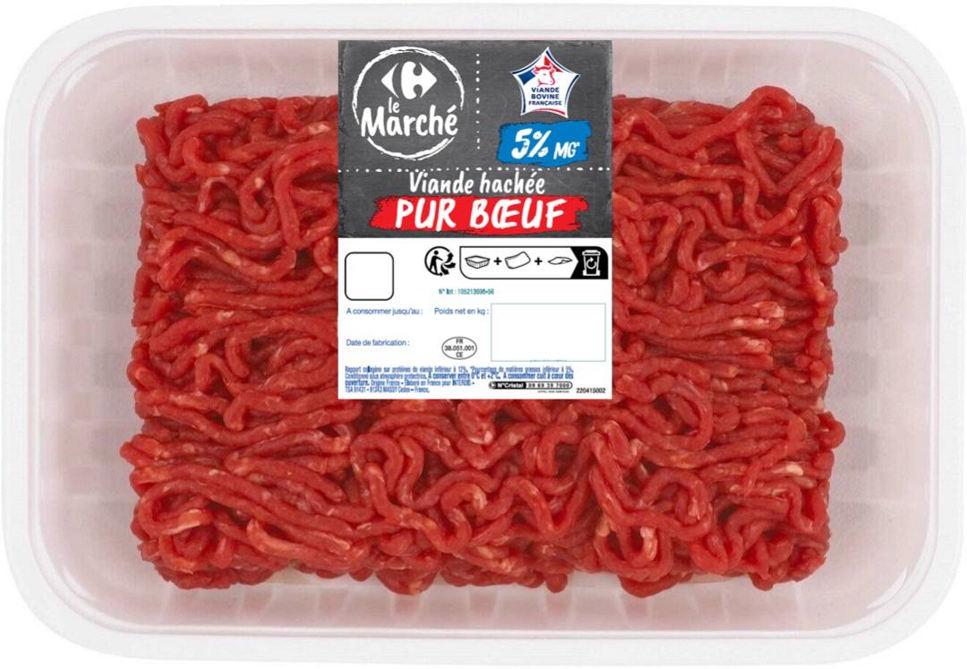 Viande hachee pur boeuf 5%mg Carrefour le Marché : photo du produit rappelé le 25/07/2023
