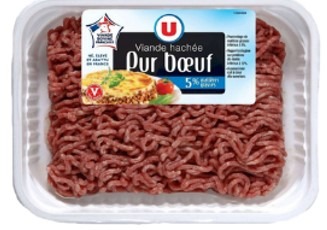 Viande hachée pur boeuf 5%mg u 350g France et haché vrac frais pur boeuf : photo du produit rappelé le 17/07/2025