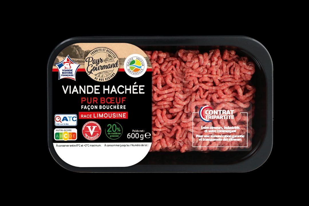 Viande hachée pur bœuf façon bouchère race limousine 20% Pays Gourmand : photo du produit rappelé le 16/06/2022