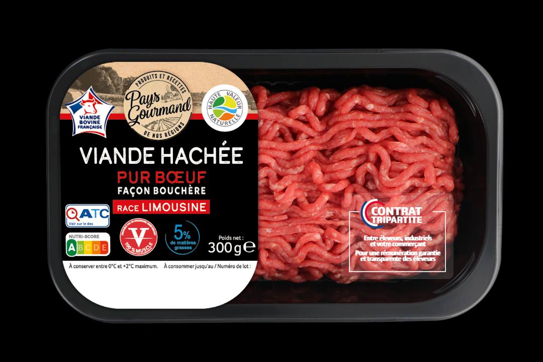 Viande hachee pur boeuf facon bouchere race limousine 5% 300g Pays Gourmand : photo du produit rappelé le 12/07/2022