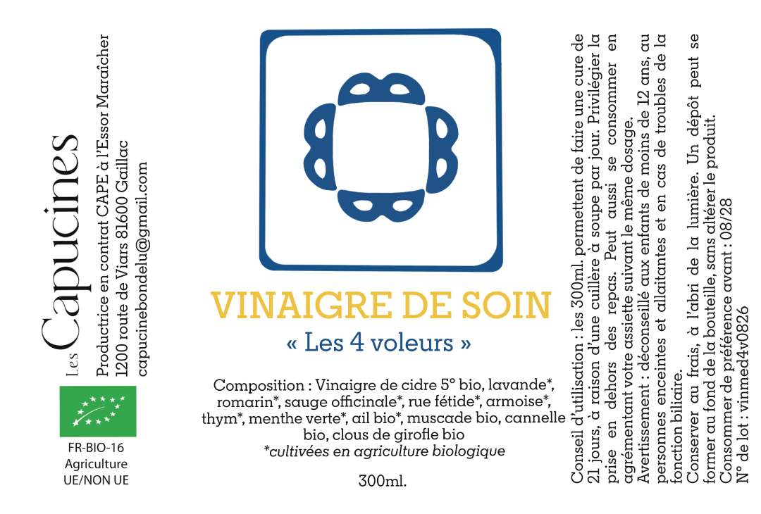 Vinaigre de soin des 4 voleurs Les Capucines : photo 2 sur 2 du produit rappelé le 22/09/2026