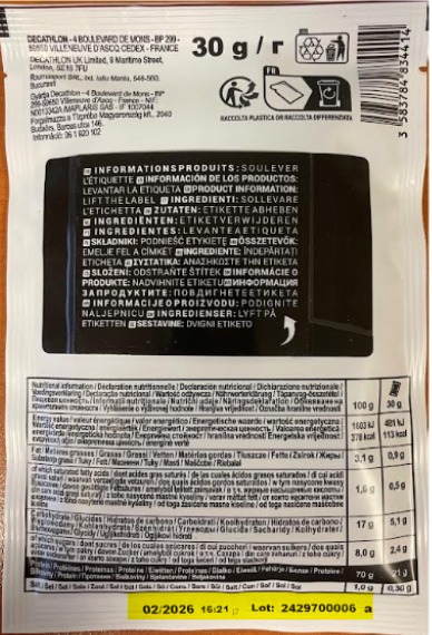Whey protein chocolat 30g Decathlon : photo 2 sur 2 du produit rappelé le 03/02/2025