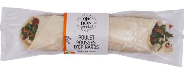 Wrap poulet épinards curry Carrefour Bon Appétit : photo du produit rappelé le 05/11/2024