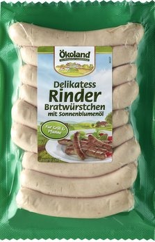 Wurst mini de bœuf sb delikatess rinder-bratwürstchen - 9 st Ökoland : photo du produit rappelé le 28/05/2021