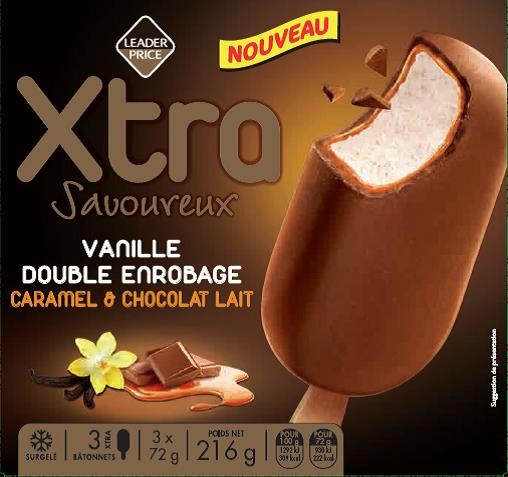 Xtra savoureux vanille double enrobage caramel & chocolat lait Leader Price : photo du produit rappelé le 03/12/2021