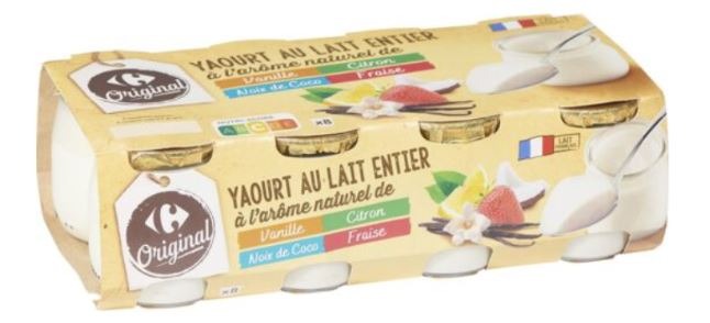 Yaourt au lait entier à l’arôme naturel de vanille Carrefour Original : photo du produit rappelé le 14/06/2022