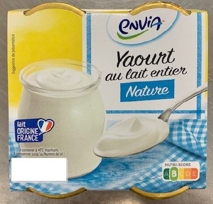 Yaourt au lait entier nature Envia : photo du produit rappelé le 22/02/2023