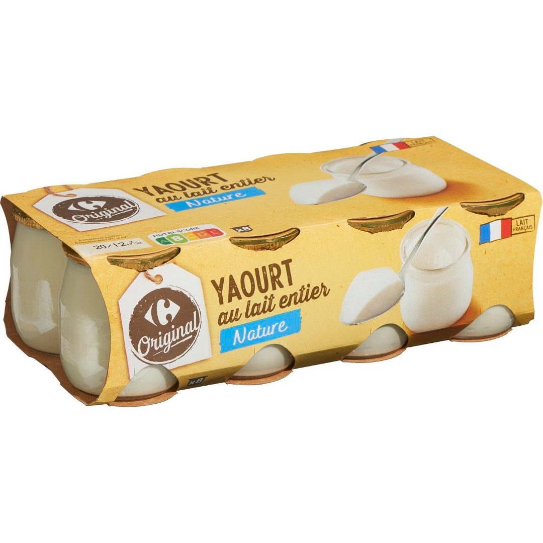 Yaourt au lait entier pot verre Carrefour Original : photo du produit rappelé le 23/02/2023