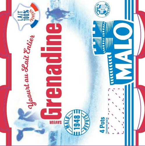 Yaourt au lait entier saveur grenadine Malo : photo du produit rappelé le 13/06/2022