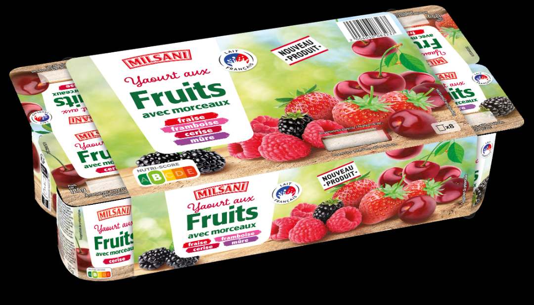 Yaourt aux fruits avec morceaux fraise framboise cerise mure x8 Milsani : photo du produit rappelé le 06/04/2023