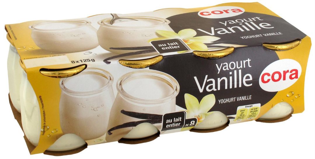 Yaourt lait entier saveur vanille 8x125g Cora : photo du produit rappelé le 23/02/2023