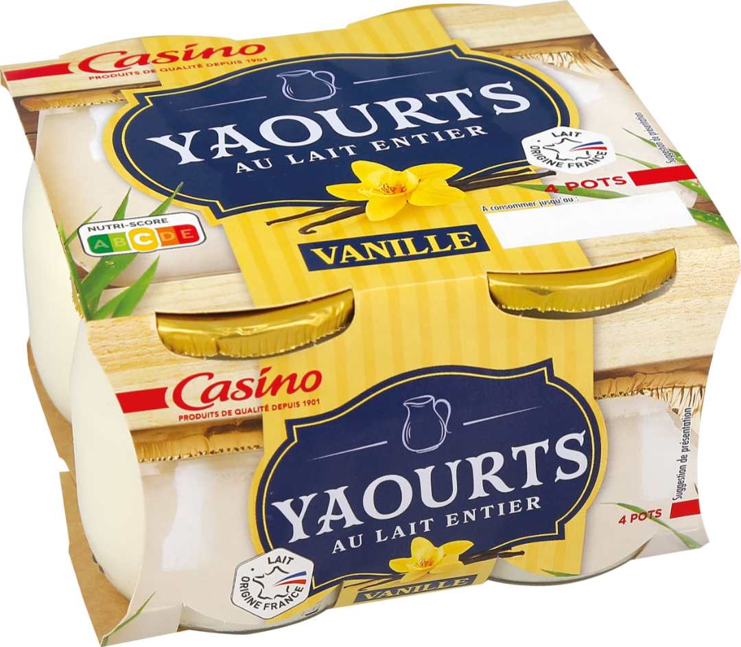 Yaourts au lait entier vanille 4x125g Casino : photo du produit rappelé le 23/02/2023