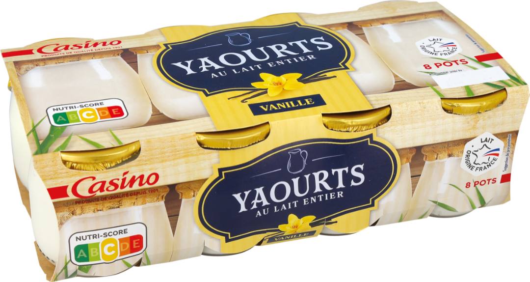 Yaourts au lait entier vanille 8x125g Casino : photo du produit rappelé le 23/02/2023